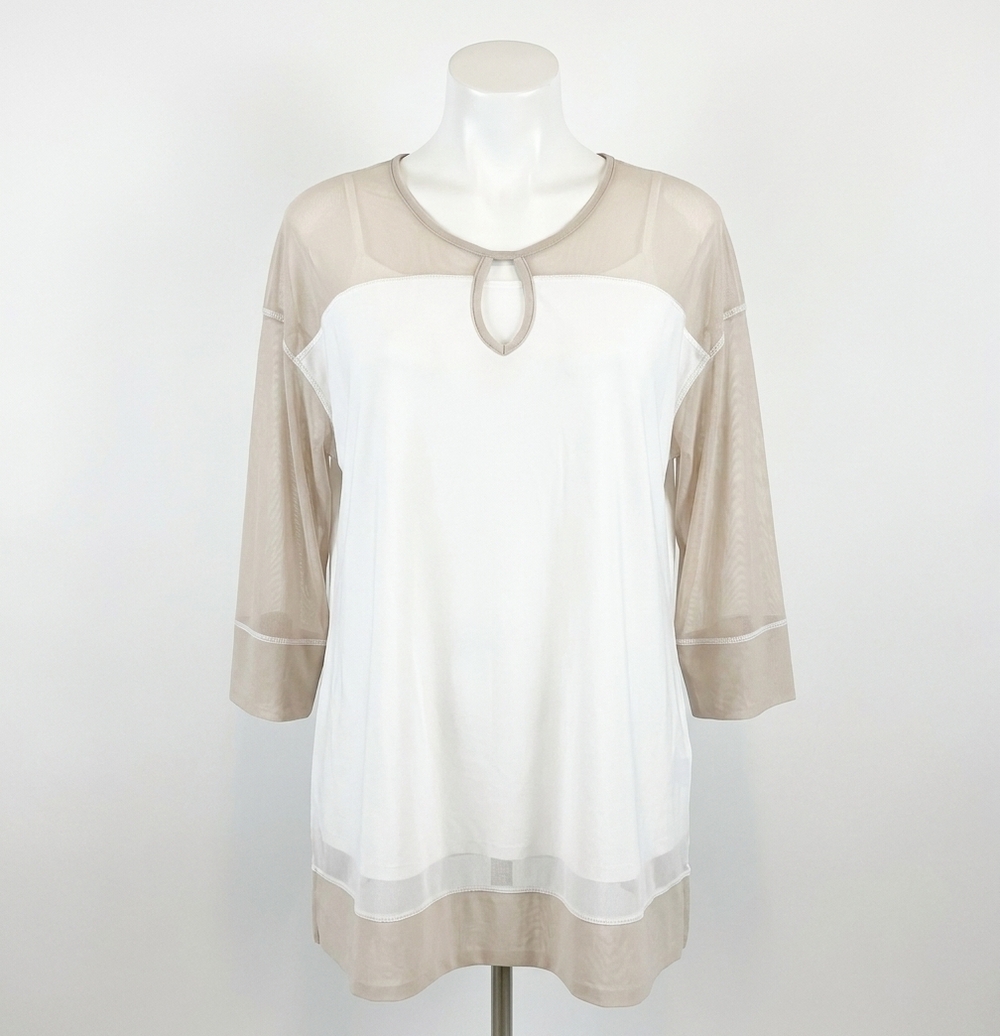 NEW SYMPLI mesh keyhole tunic in white